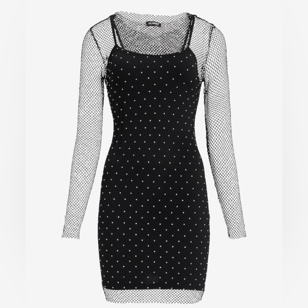 Mesh Rhinestone Long Sleeve Mini Dress - Picture 4 of 4